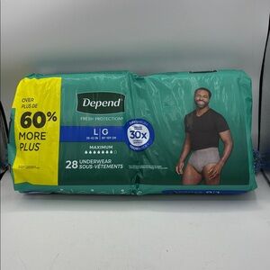 New 28 Ct. Depends Disposable Underwear for Men (Size: Large/Grande L/G)